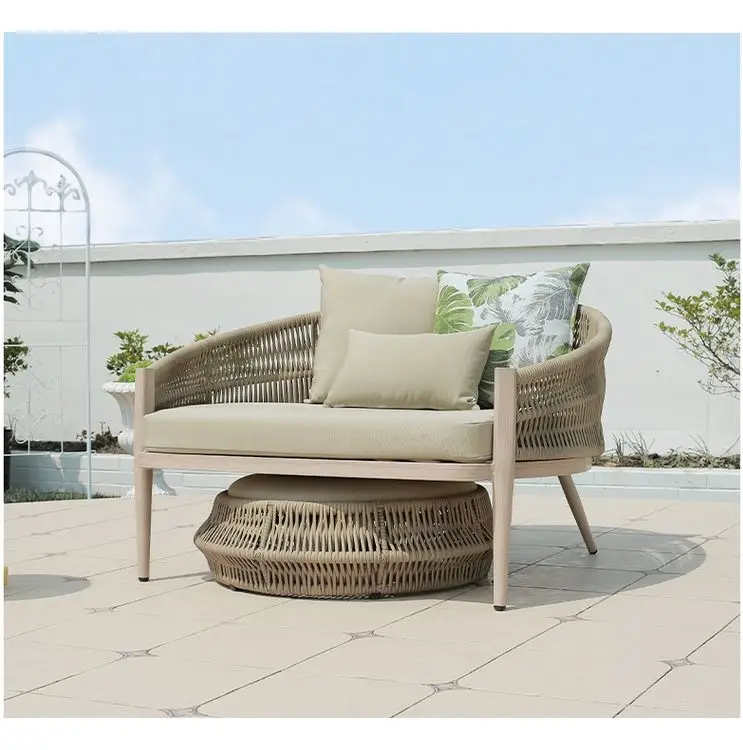 Waterproof Material Aluminum Frame PE Rope Sofa Chair Leisure Round Bed Patio Garden Sets Outdoor Furniture