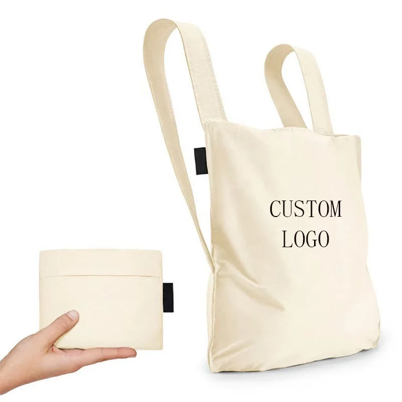 High quality canvas bag manufacturer reusable foldable eco bag 2 in 1 customized foldable shopping bag and backpack