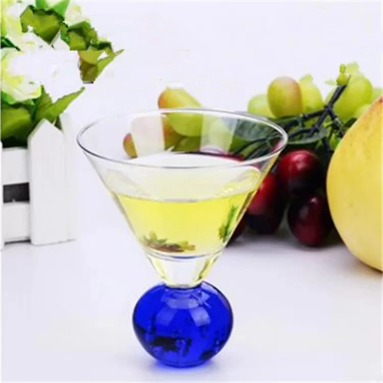 Samyo Top Quality 2 oz Hand Blown Custom Blue Ball Base Colored Mini Tequila Shot Glass