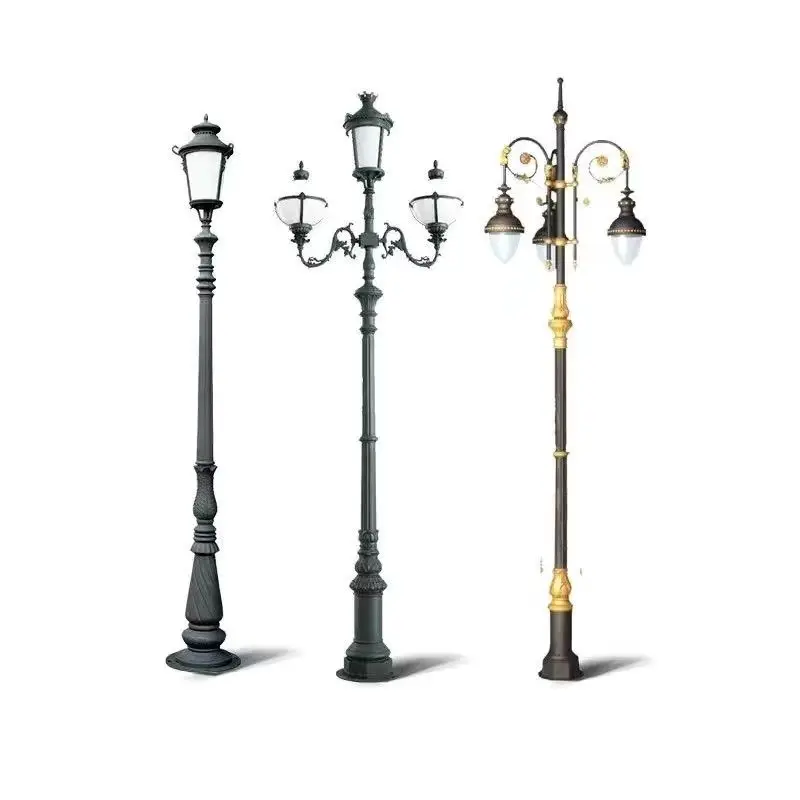 Customized 4~8 Meter Outdoor Classic Waterproof Led Garden Light Antique Street Light Garden Lamp Post and Poles Aluminum AC 90