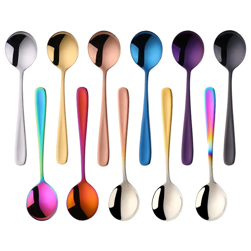 Table Use Self Design Custom Logo Soup Spoon Stainless Steel Magic Round Soup Dessert Ice Cream Spoons