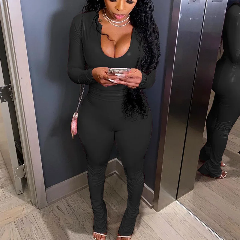  MD-2021012202 2021 Spring New Arrival Women Stacked Joggers Ladies Leggings Tracksuit Two Piece Pants Set Long
