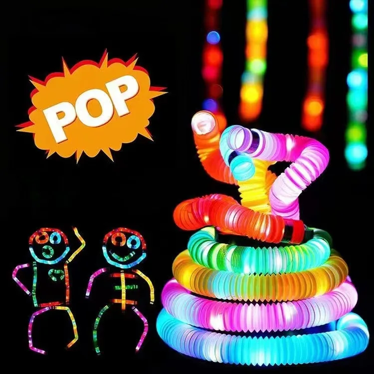 Led Plastic Pop Tube Sensory Fidget Toys with Light for Kids