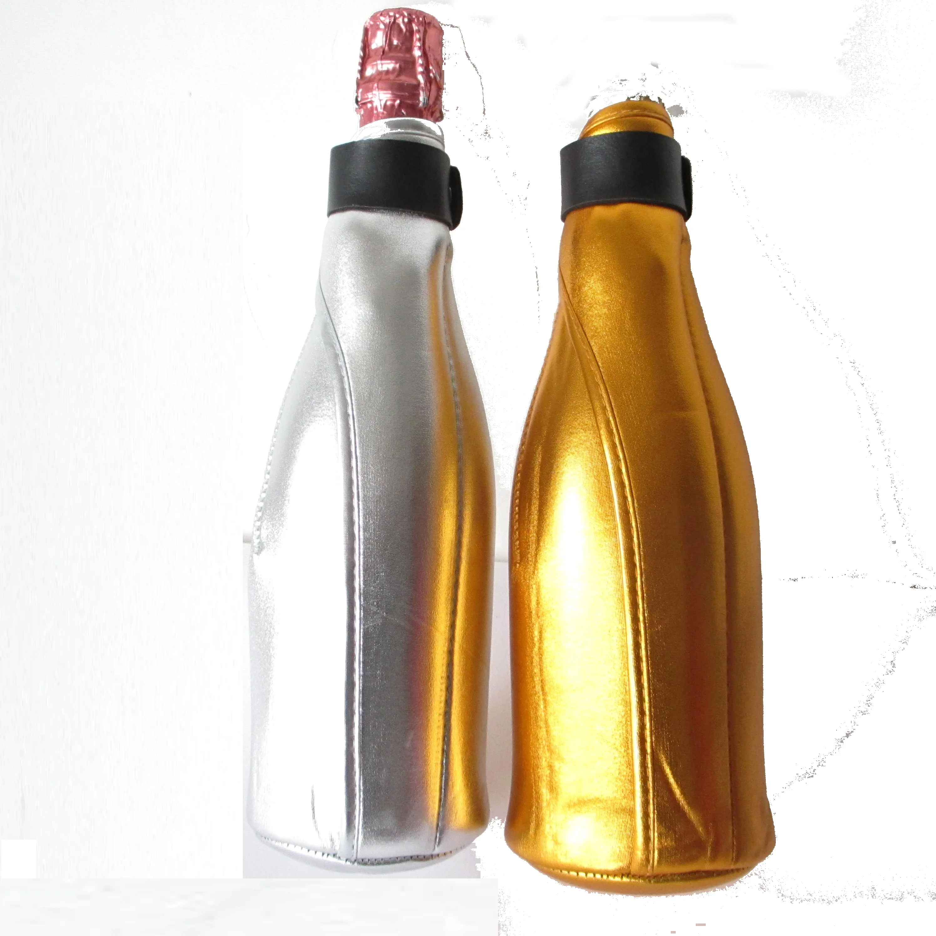 Custom Logo Shiny Neoprene Champagne Bottle Cooler 750 ml Bag Zip up Metallic Neoprene Sparkling Wine Bottle Cover