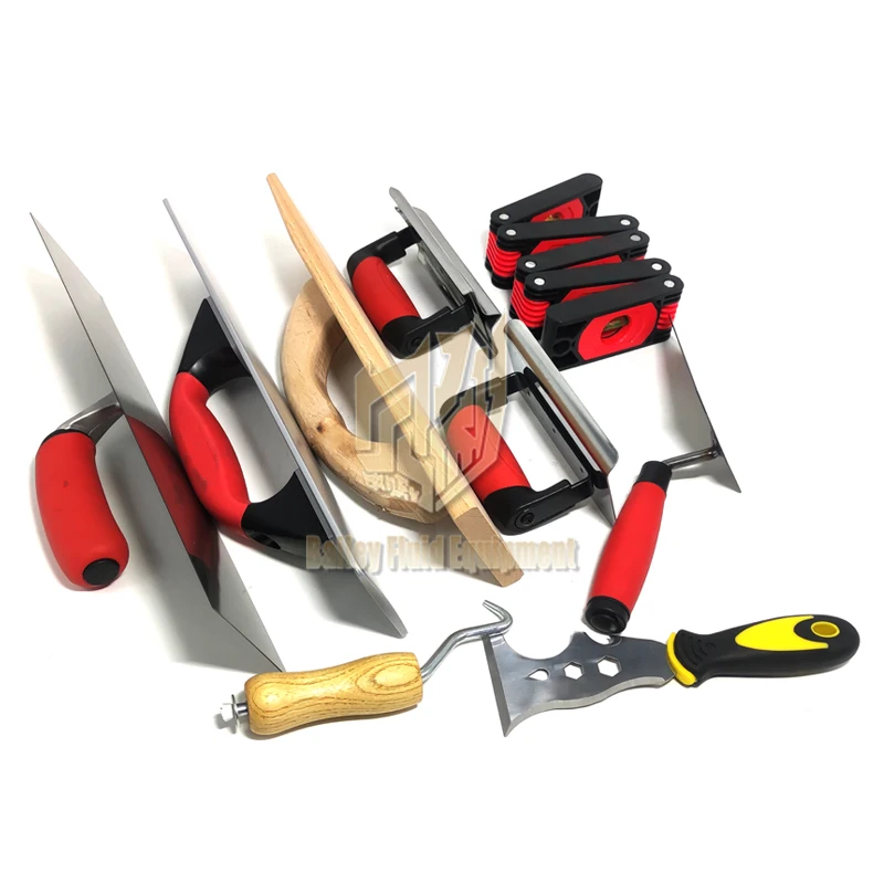 Hot selling 10 Piece  Masonry Hand Tool Set Including Smoothing Trowel Measuring Trowel Grout Mill Edge Cutter Spirit level