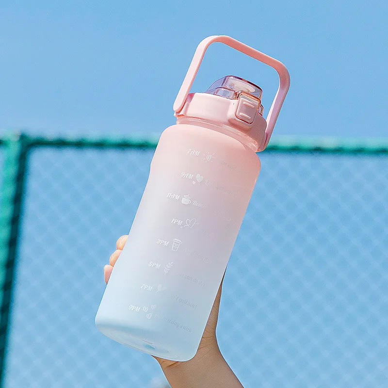 Pink plastic clear 1 liter water bottle portable kawaii cute 1000ml water bottle for girls