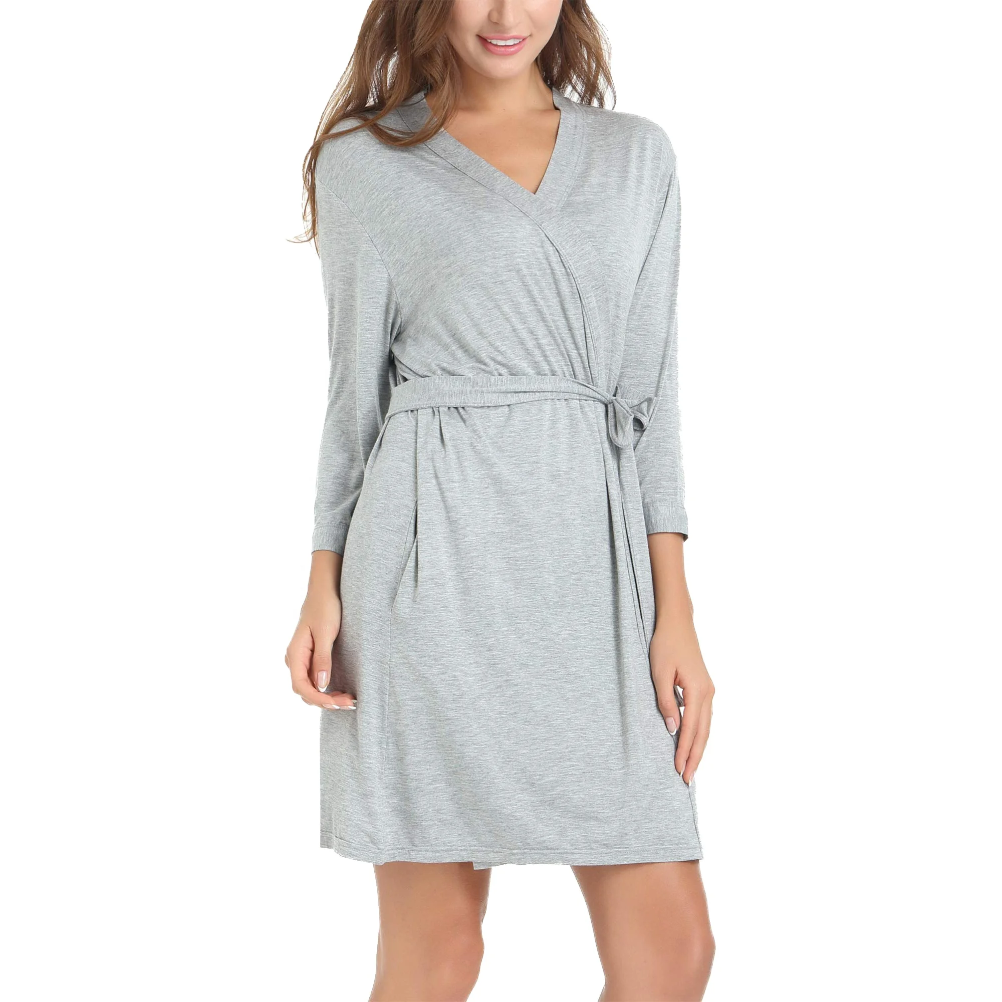 Wholesale Womens Bamboo Bathrobe Short Lightweight Robe with Pockets