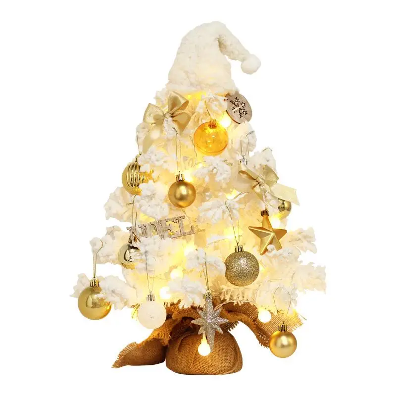 2024 Hot Selling Creative Flocking Mini LED Christmas Tree Desktop Christmas Tree Decorations