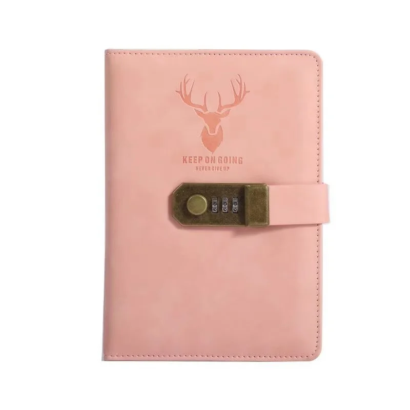 Custom New Year PU Leather Hardcover Smart notebook 2022 pink diary with code lock for girl