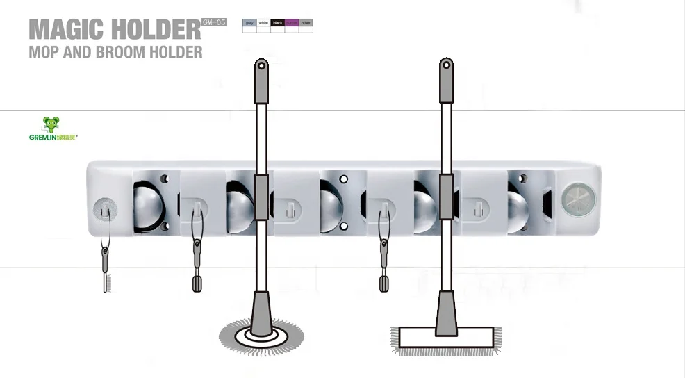 Plastic  Non-folding Rack Multi-use Tools Organizer Mop And Broom Holder
