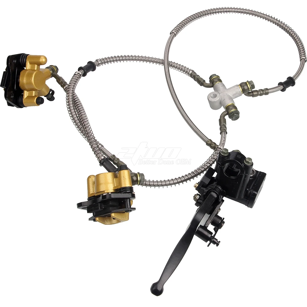 Front Dual Disc Brake Master Cylinder Hydraulic Caliper Assembly for 50cc 70cc 90cc 110cc 125cc ATV 4 Wheel Buggy Quad Bikes
