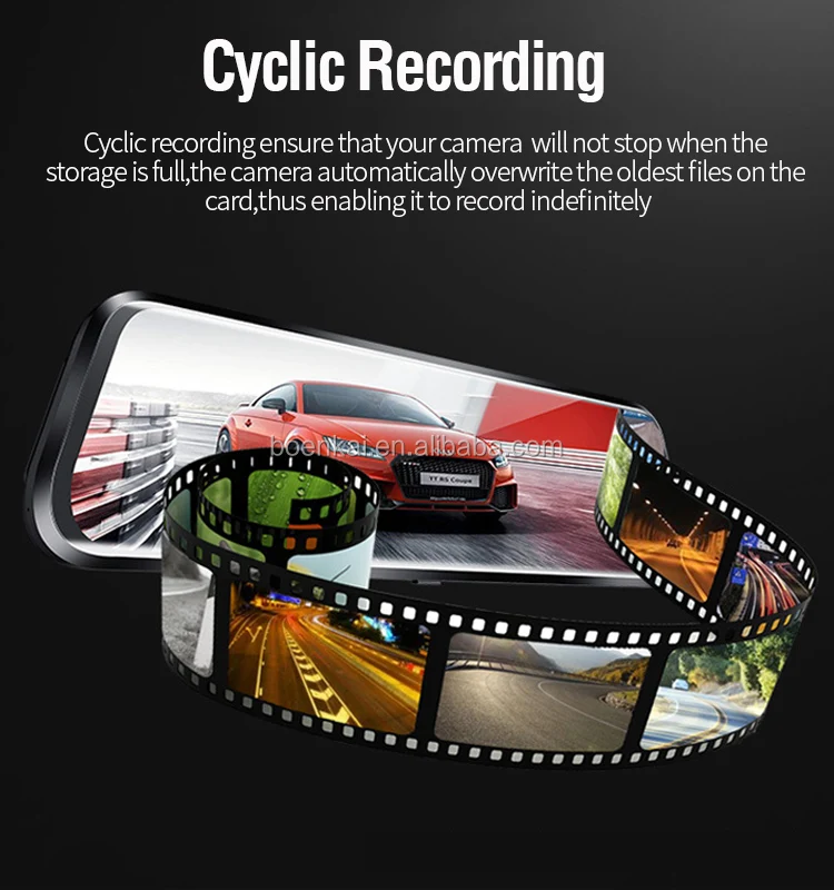 10Inch Full Touch Screen Dashboard Rearview Mirror With Hidden Camera Video Recorder For Cars