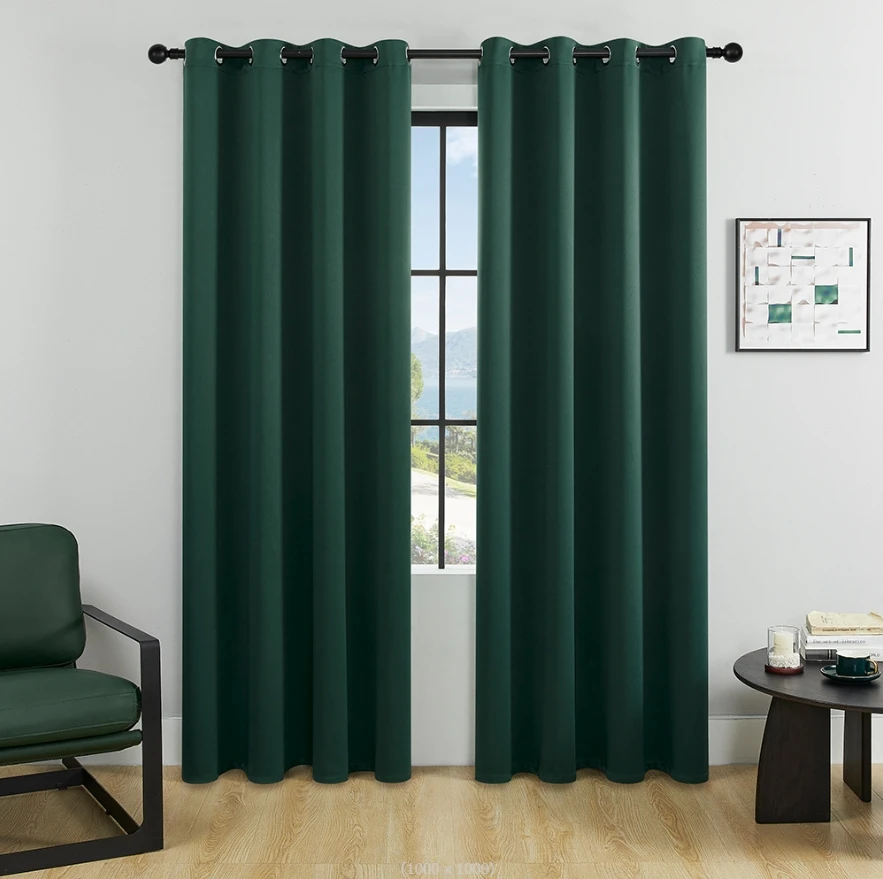Wholesale Custom High Blackout Solid Grommet Top Army Green Polyester Simple Hotel Curtain for Livingroom Windows