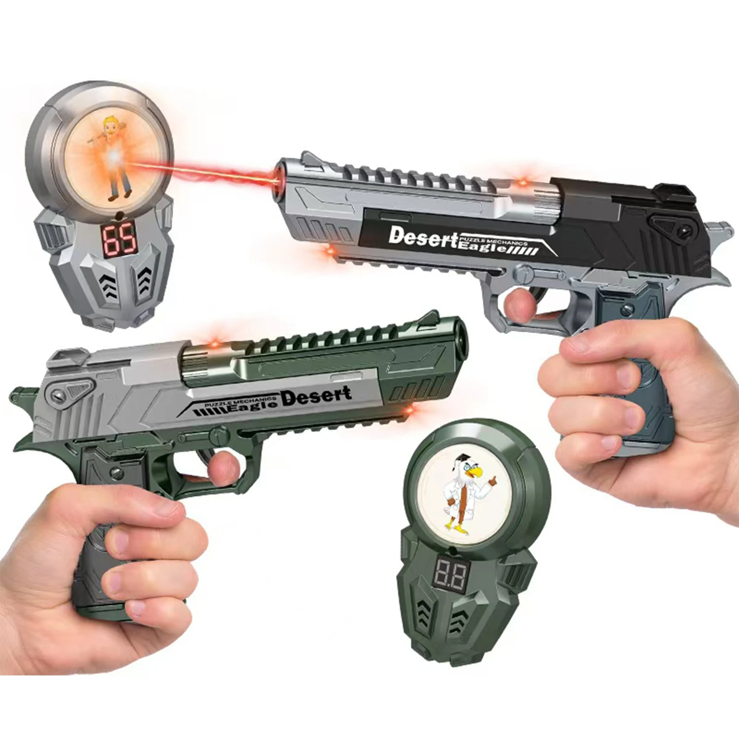 2PCS Electronic Game Desert Eagle Light Sound Multi Color Laser Tag Gun Shooting Toy with Target