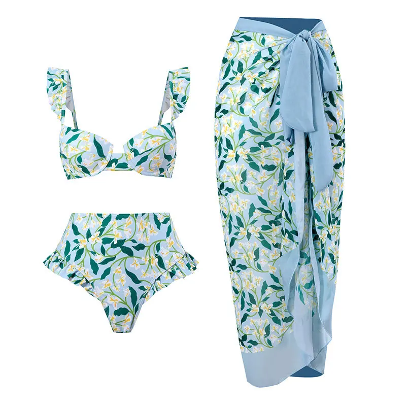 2023 Ruffled Underwire Swimsuit Wrap Floral Swimming Costume Retro Bathing Suits swim manufacturer good price printed swimwear