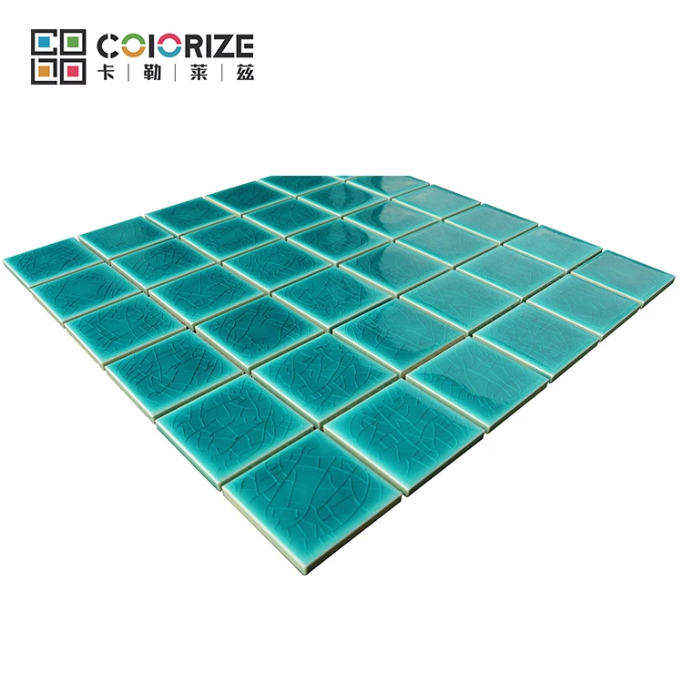 Colorize Foshan villa Square Green Porcelain swimming pool Mosaic tile Ice Crack blue Swimming pool tile ceramic
