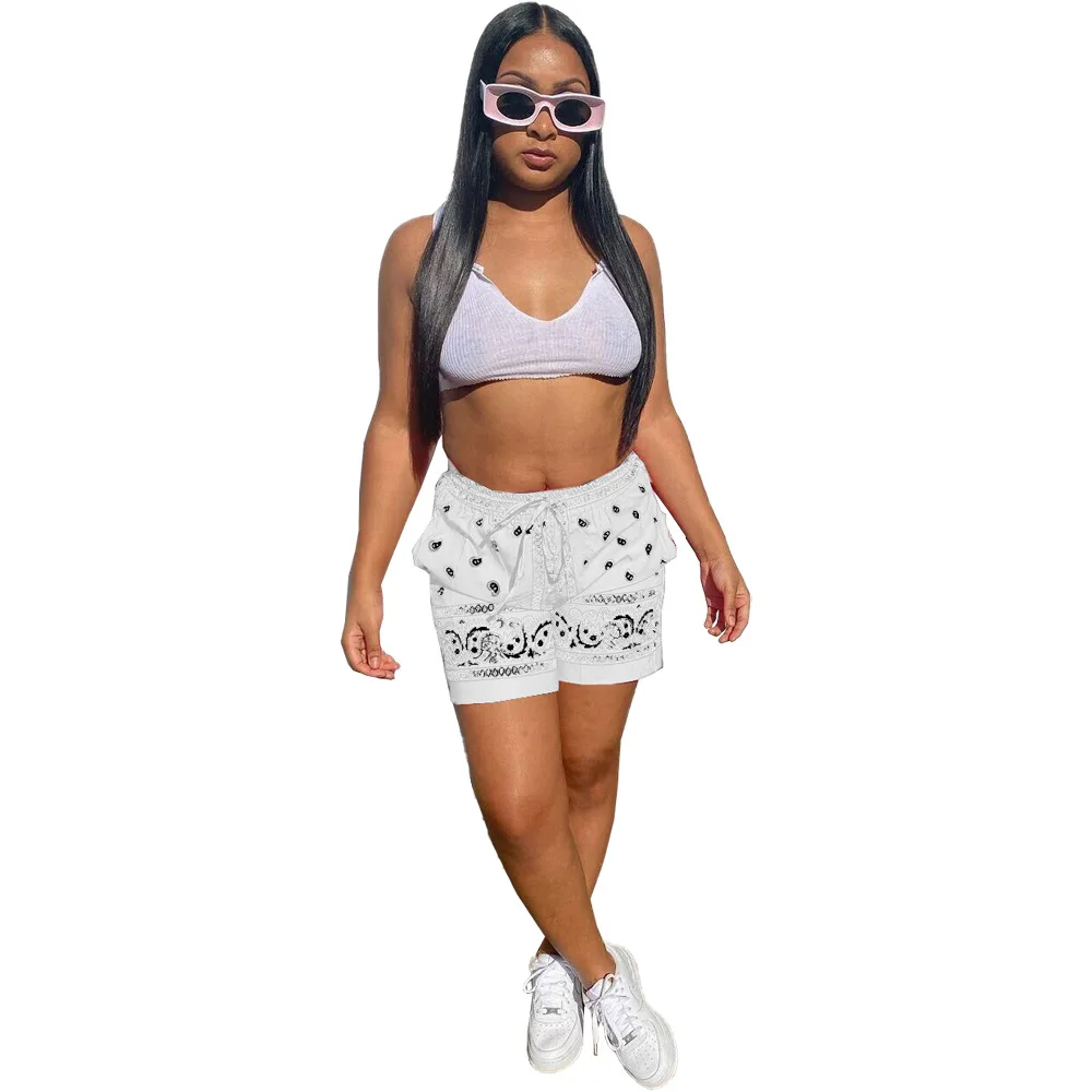 wholesale loose paisley printed pockets hip hop fashion beach bandana shorts sweatpants bike for women