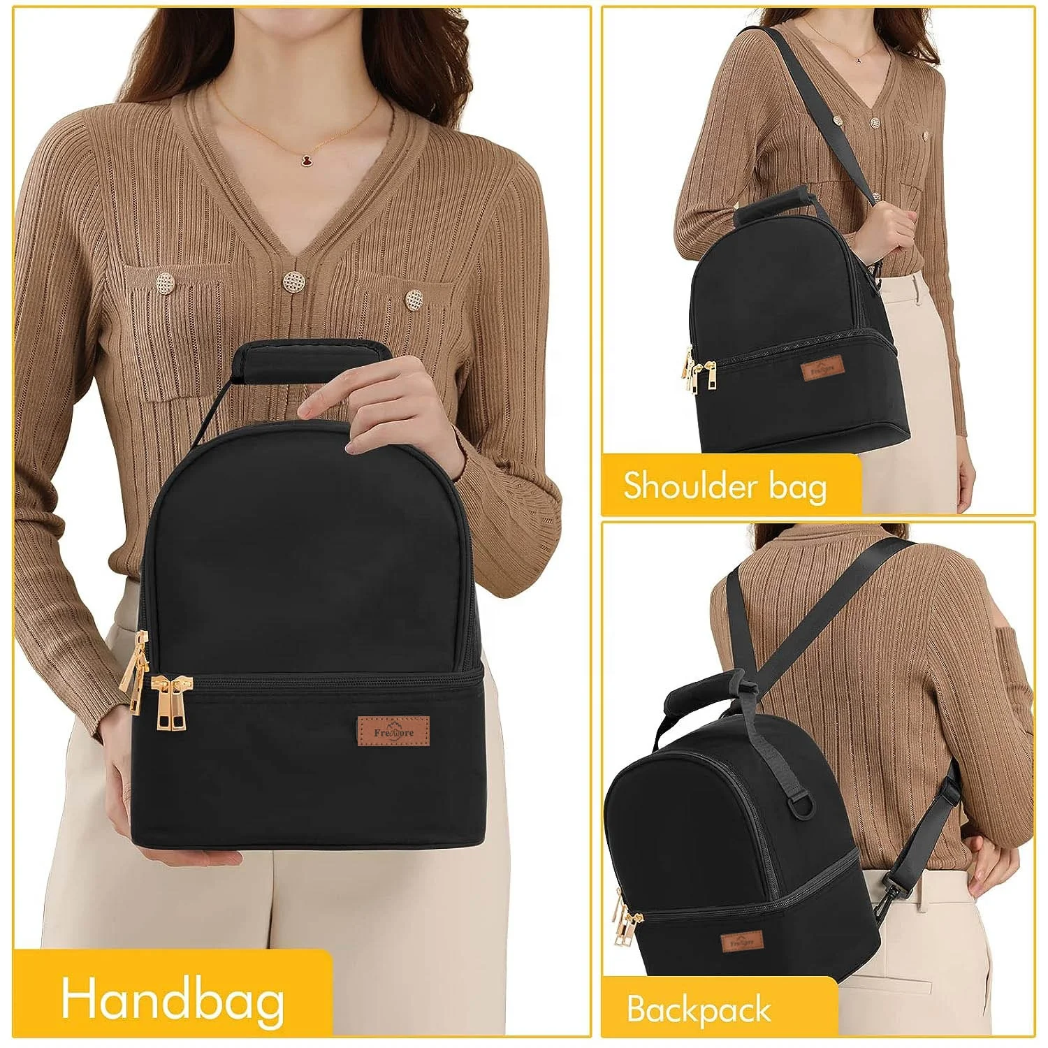 Breast milk Bottles Cooler Bag with Ice Pack Polyester Breast Pump Bag Fits 6 Bottles Up to 9 Ounce