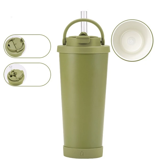 710ML Water Bottle with Handle and Straw Ceramic Liner Insulation Portable Large Capacity Insulation Cup