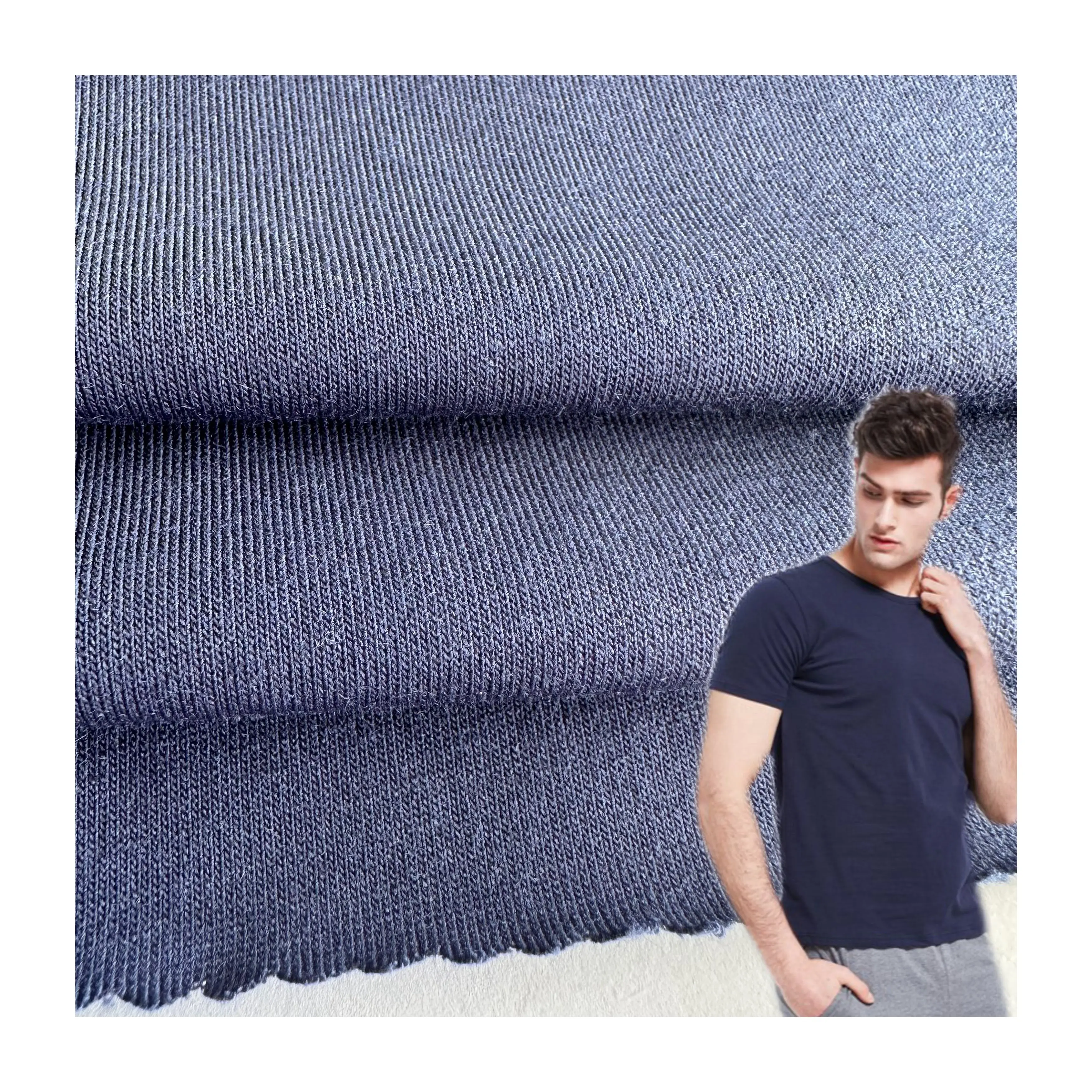 wholesale jersey price navy 62% polyester 34% viscose 4% spandex single jersey knitted rayon fabric for T-shirt dress