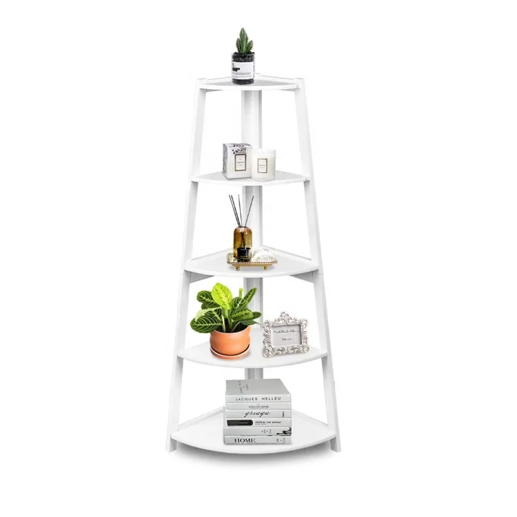 5-Tier Corner Ladder Shelf Wall Corner Bookcase Freestanding Plant Flower Stand Photo Display Toy Storage Organizer Rack