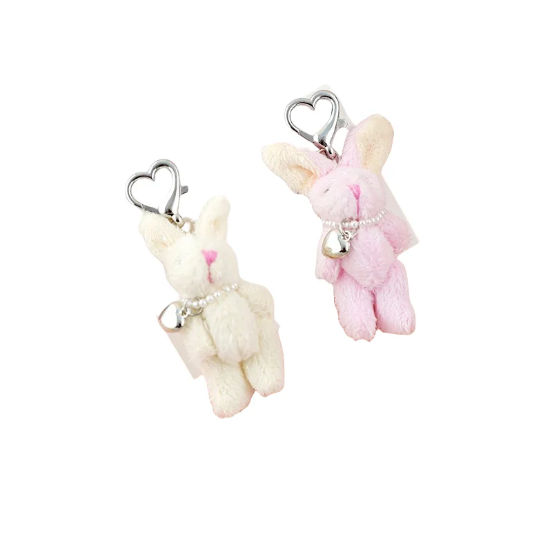 HOT love Pearl Necklace Heart Plush Bunny Rabbit Keychains Pendant Hanging Stuffed Animal Toys Doll Peluches Al Por Mayor