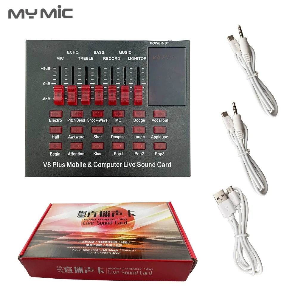 MY MIC v8 plus usb sound card audio interface mixer live podcast sound cards for youtube streaming singing microphone recording