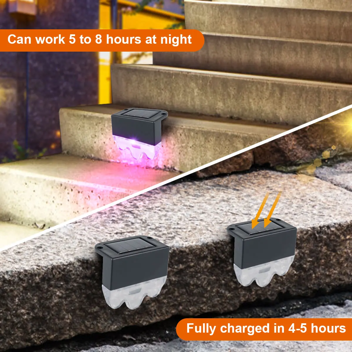 Outdoor Waterproof Color Changing Led Solar Lights Deck Step Lights for Railing Stairs Step Fence Yard Patio and Pathway