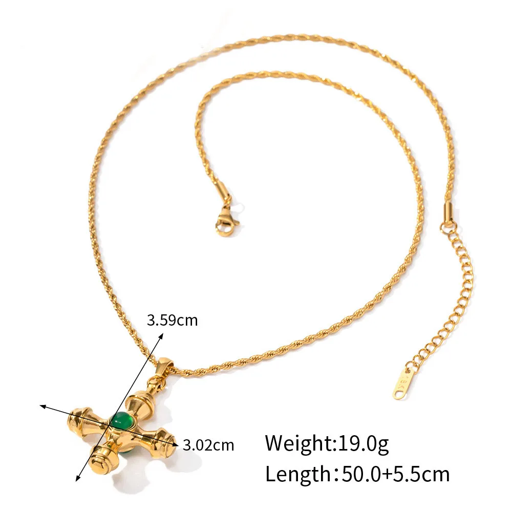 Ins Trend 18K Gold Stainless Steel Cross Inlaid Tiger Eye Necklace No Fading Fashionable Dainty Necklace