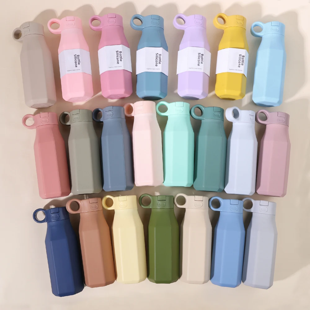 Portable Leakproof Gym Water Water Bottle Jug 12oz Bpa Free Silikon Wasserflasche Sport With Handle For Kids School