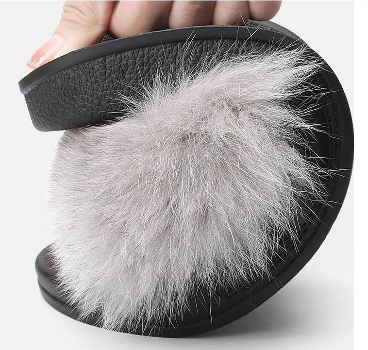 
100% fox fur slides soft slipper 100 % fox fur slides 