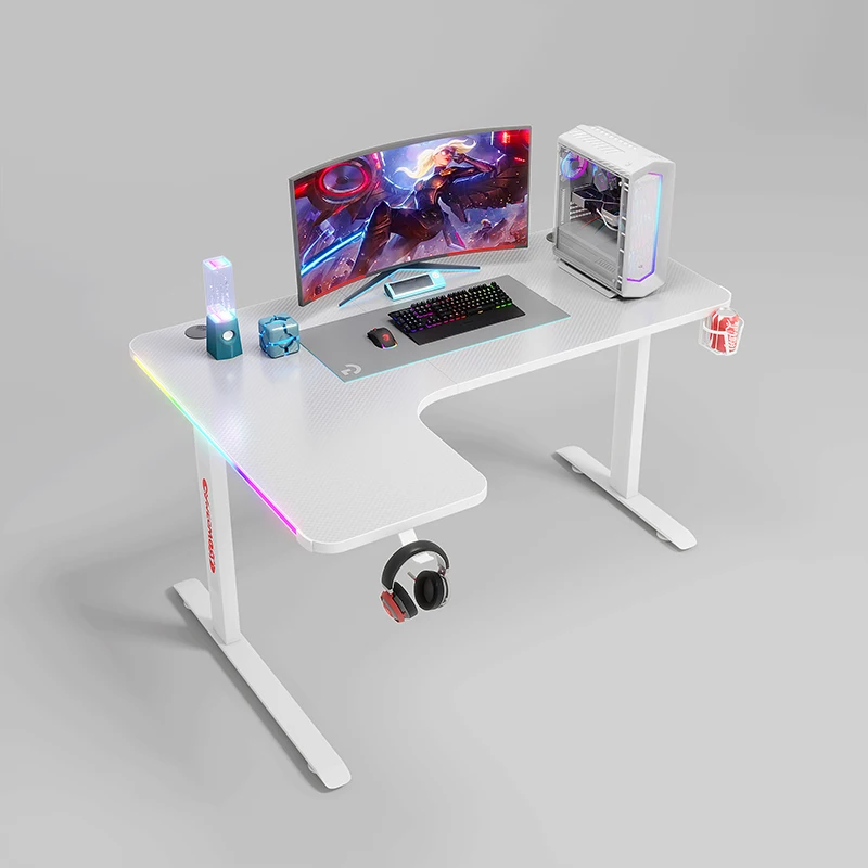 YZ New Modern Custom Portable Adjustable L Shape RGB LED Lights Computer PC Gamer Gaming Table Desk