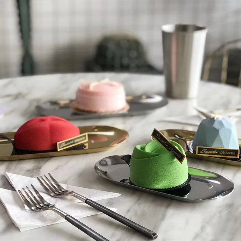 Rolling Tray Set Wholesale Hotel Restaurant Luxury Plain Rose Gold Cookie Metal Stainless Steel Decorative Serving Rolling Trays