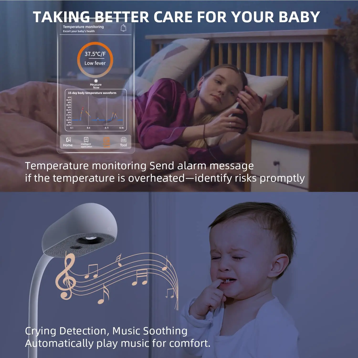 HD LCD Audio Night Vision Temperature Baby Monitor New 2022 Hot 4 3 Inch White Camera Wireless Technology Power Sensor Adapter