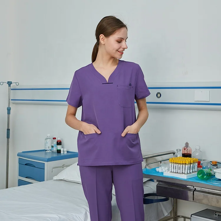 Four-Way Stretch Anti Wrinkle Stylish Collar Multi Pockets Long Sleeve Scrubs Uniform Tops Jacket