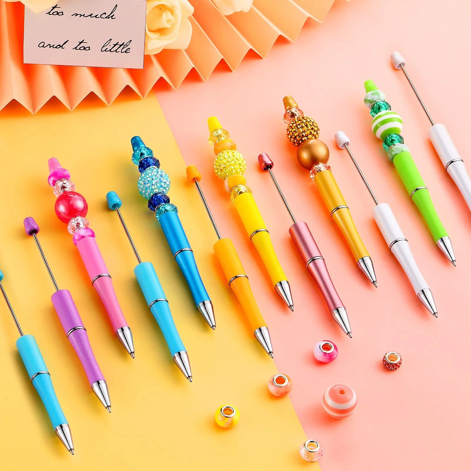 Plastic Beadable Bulk Bead Ballpoint Pen Shaft Black Ink Beaded Pens for DIY Making Gift Kids Students Office School Supplies