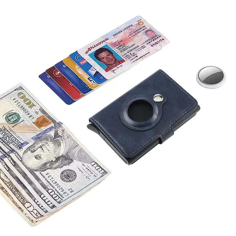 Оптовая продажа, бумажник Airtag, металлический держатель для карт, RFID-блокировка, мужской кожаный смарт-бумажник, держатель Airtag