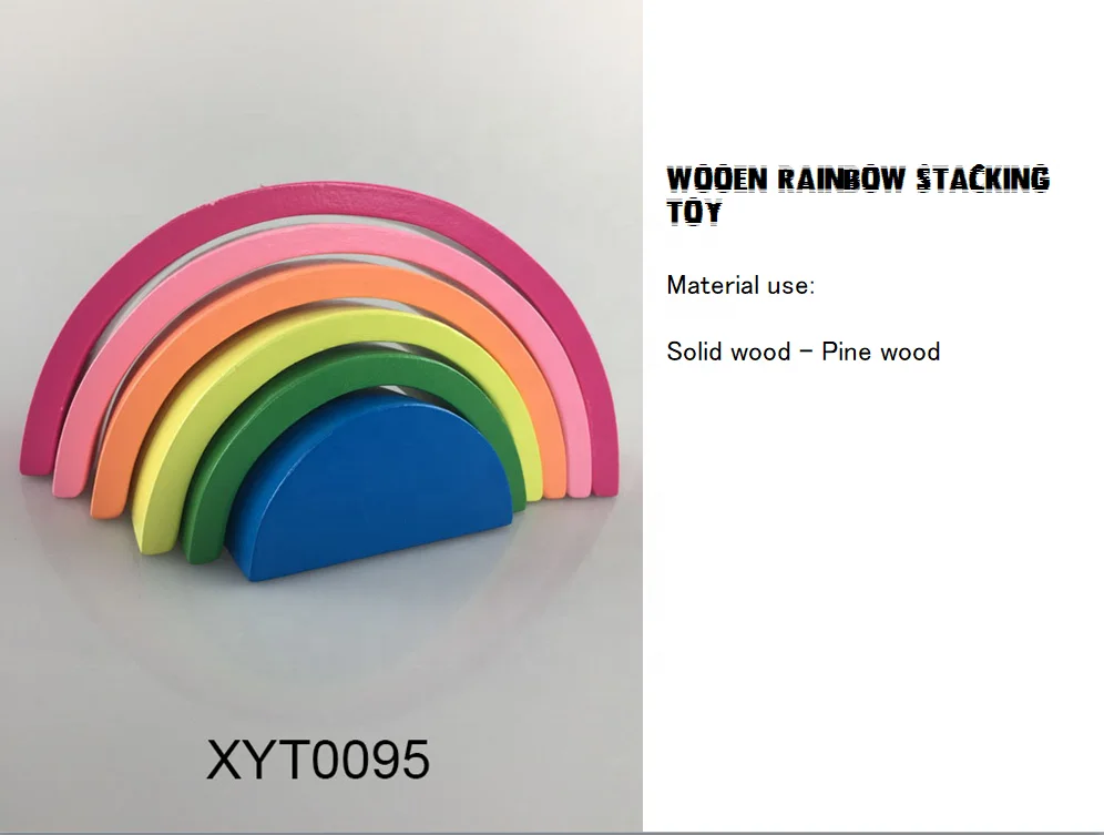 SOLID WOODEN  6PCS RAINBOW STACKING TOY FOR KIDS