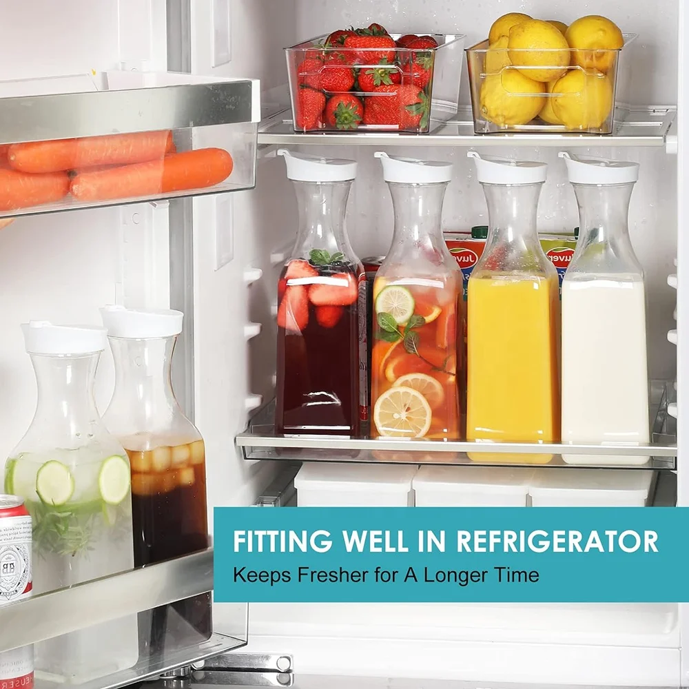 Plastic Carafe 50oz Food Grade Juice Beverage Drink Dispensers Water Pitcher Jug with Flip Top Lid