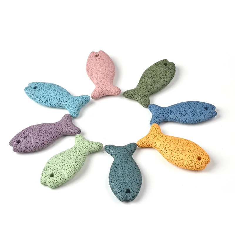 13 Colors Volcano Lava Rocks Essential Oil Diffuser Fish Shape Stone Pendant Beads DIY Jewelry Making