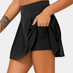 Wholesale Custom Design Sports Dress Workout High Quality Street Wear High Rise Pleated Side Pocket 2-in-1 Plain Skirt