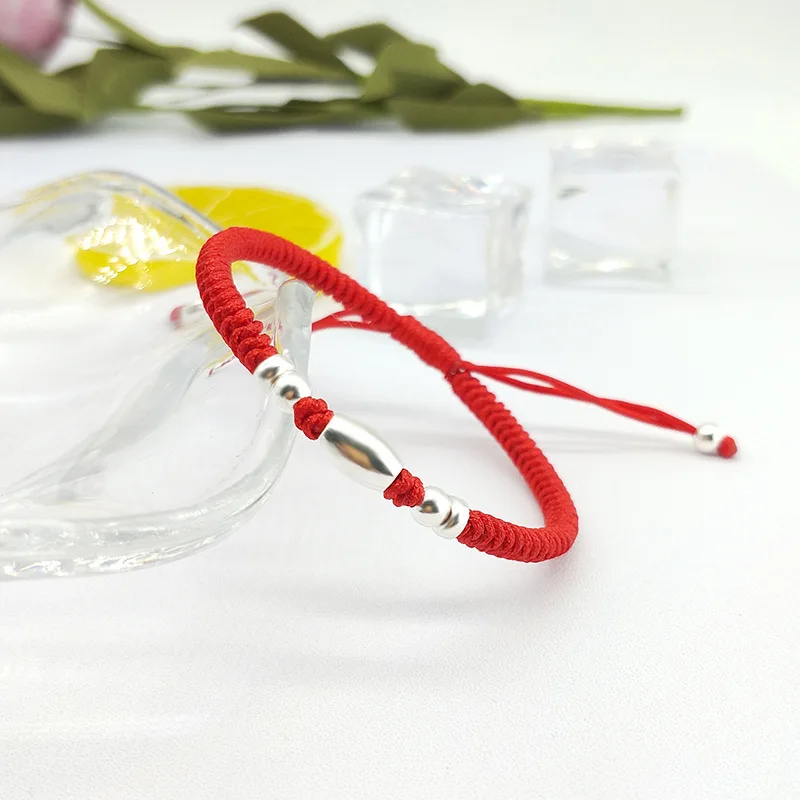 Good Luck Charm 925 Sterling Silver Olive Beads Adjustable Friendship Wish Red Rope String Red Bracelet For Protection