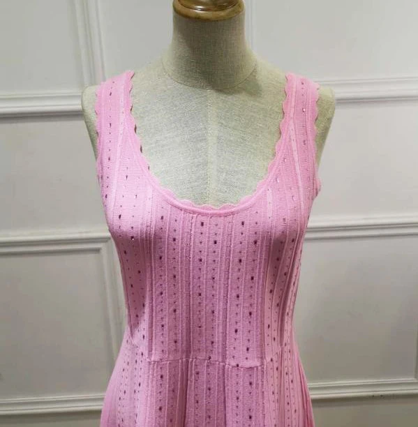 Conventional Sleeveless Square Collar Diamond H Type Lotus Leaf Skirt Long Cotton Tight Dress