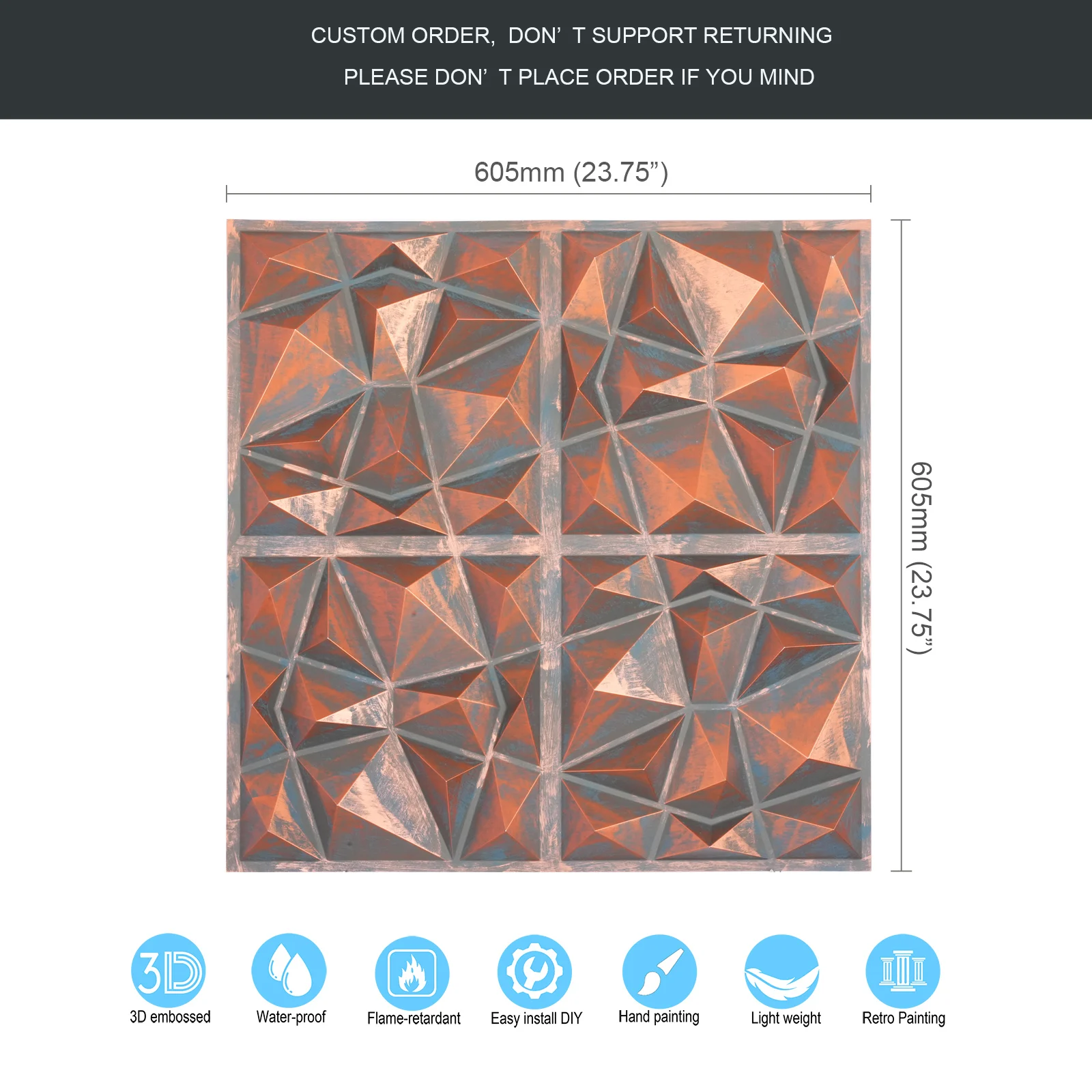 3D Embossed Wall Panels Ancient Suspended Ceiling Tiles Modern designs for Cafe Club Salon PLM101 Rustic copper PAINTSDECOR