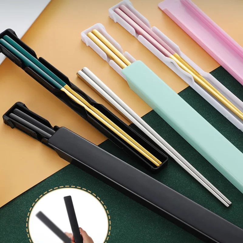 Custom stainless steel Square chopsticks korean colorful titanium chopsticks for wedding gift 23cm metal Traditional chopsticks