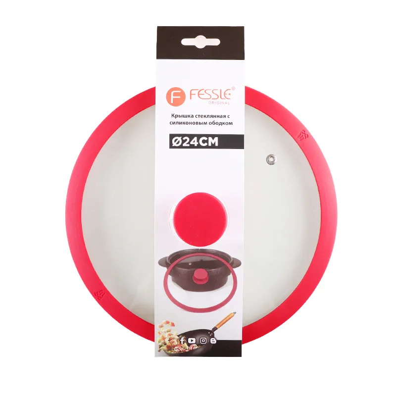 Factory directly sale glass lids with silicone rim for fry pans silicone glass lid