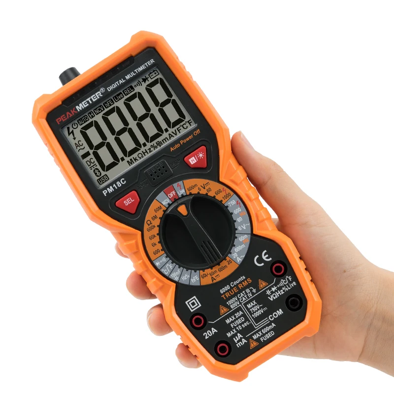 Самый популярный 6000 отсчетов истинный RMS цифровой мультиметр PEAKMETER PM18C с