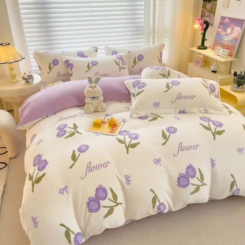 OEM high quality low price new light luxury washed cotton silk embroidery four pieces bedding set