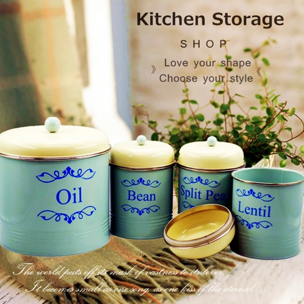 Custom Small Metal galvanize Kitchen counter Spice Storage Jars Set container Sugar Coffee Tea Canister Sets with lid