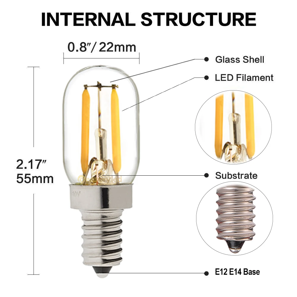 Refrigerator T22 12V 24V DC AC LED Lamp 1W E12 E14 Led Filament Bulb Home Decoration Lighting Bulbs for Room